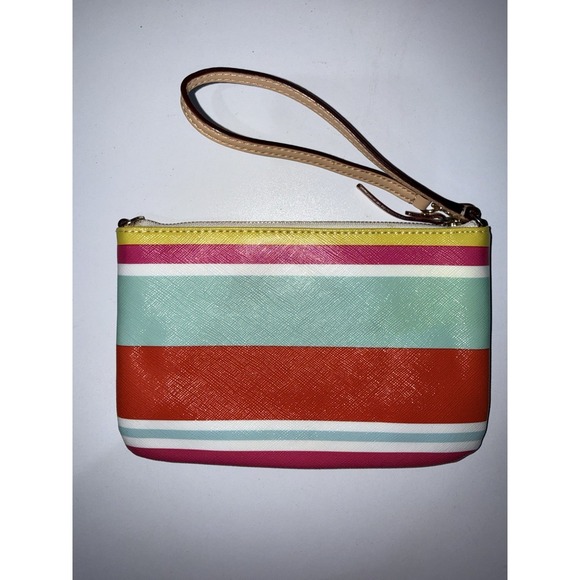 Kate Spade‎ New York Women\'s Striped Multicolor Wristlet Trim Leather Logo Purse